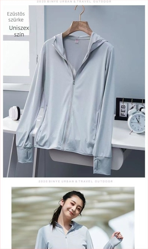 Női UPF50+ UV védelem, lélegző, gyorsan száradó Ice Silk anyagú kapucnis kabát, fő anyag Lycra (Spandex)