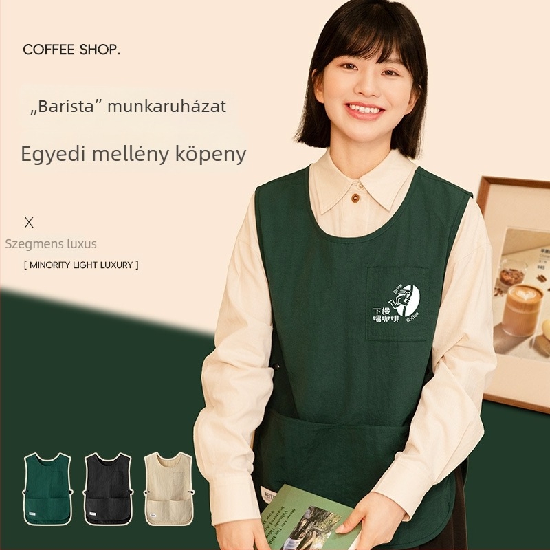 Ujjatlan kötény, vízálló és olajálló, kávézók és fodrászszalonok számára, logónyomtatás, koreai stílus