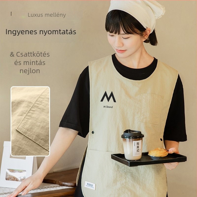 Ujjatlan kötény, vízálló és olajálló, kávézók és fodrászszalonok számára, logónyomtatás, koreai stílus