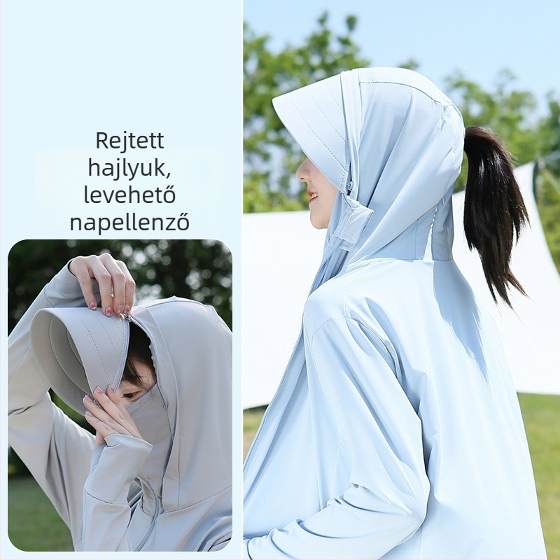 Kapucnis napvédő kültéri dzseki, légáteresztő nylon 81-95%, horgászathoz
