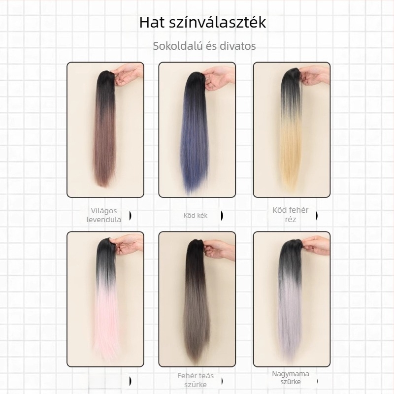 Női paróka lófarokkal, hosszú egyenes haj, hőálló rostok, rögzítési mechanizmus, festhető és dauerolható