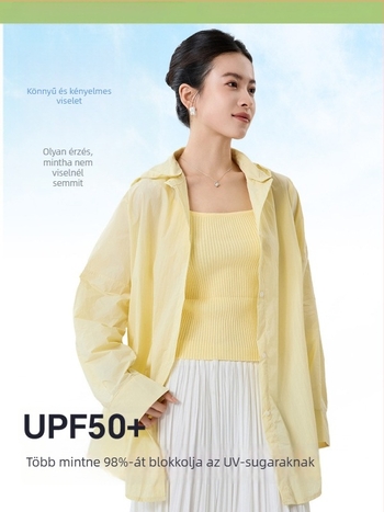 Nylon szövésű napvédő ing-cardin, lazább szabás, hosszú ujjak, hosszú fazon, UPF50+