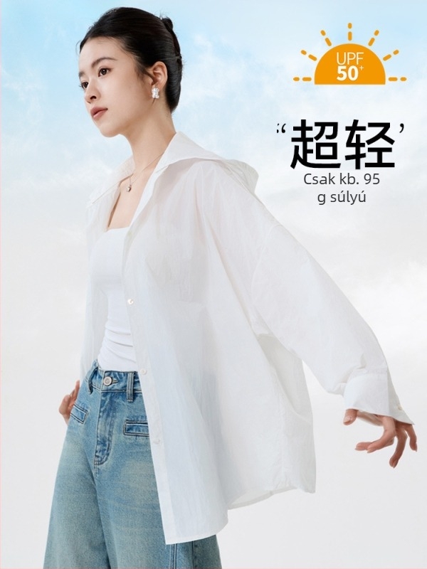 Nylon szövésű napvédő ing-cardin, lazább szabás, hosszú ujjak, hosszú fazon, UPF50+