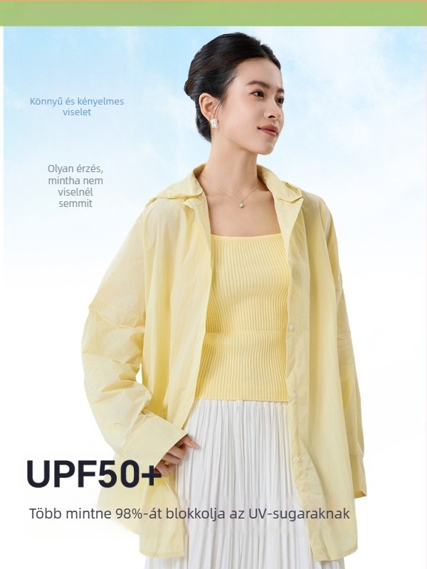 Nylon szövésű napvédő ing-cardin, lazább szabás, hosszú ujjak, hosszú fazon, UPF50+