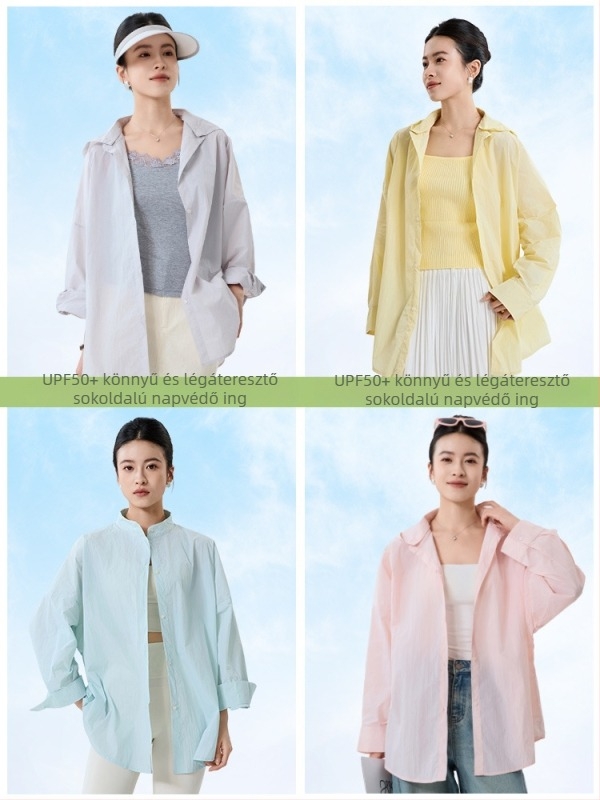 Nylon szövésű napvédő ing-cardin, lazább szabás, hosszú ujjak, hosszú fazon, UPF50+