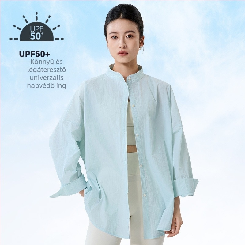 Nylon szövésű napvédő ing-cardin, lazább szabás, hosszú ujjak, hosszú fazon, UPF50+