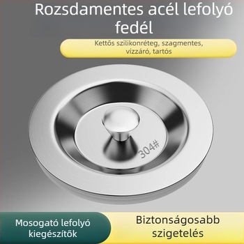 Konyhai mosogató dugó rozsdamentes acélból, univerzális illeszkedés, szabványos modell, modern minimalista kialakítás