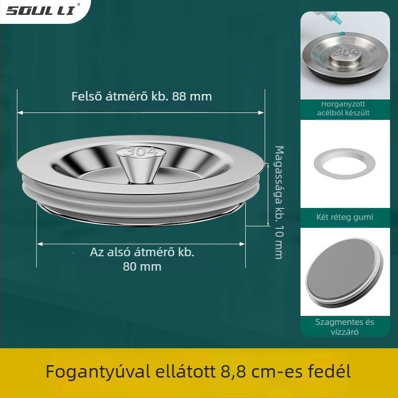Konyhai mosogató dugó rozsdamentes acélból, univerzális illeszkedés, szabványos modell, modern minimalista kialakítás