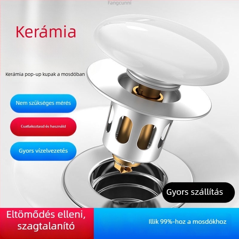 Réz anyagú mosdólefolyó dugó push-type pop-up mechanizmussal és illat-elleni szűrővel – CUPC tanúsítvány, univerzális mosdó kiegészítő