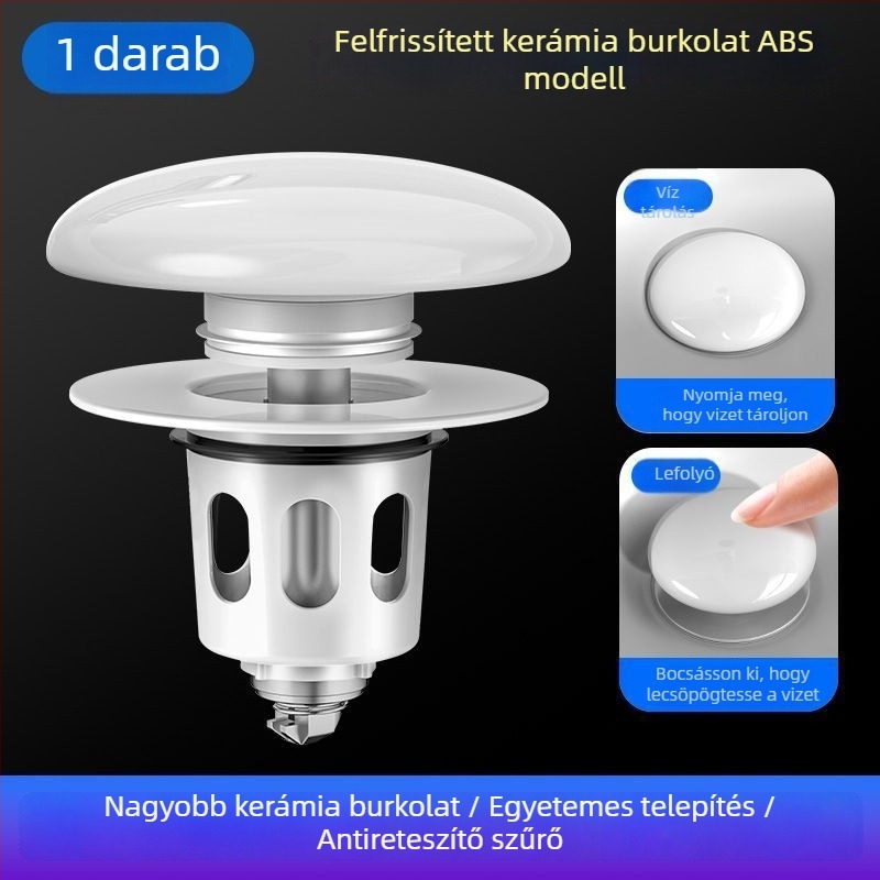 Réz anyagú mosdólefolyó dugó push-type pop-up mechanizmussal és illat-elleni szűrővel – CUPC tanúsítvány, univerzális mosdó kiegészítő