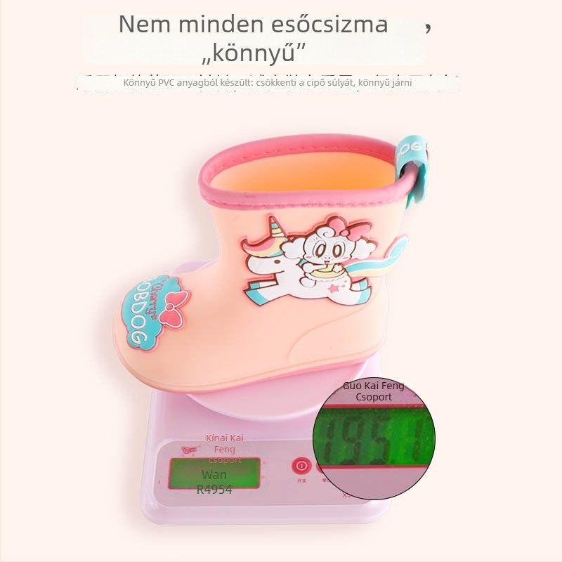 Gyerekeknek való esőcsizma PVC felsőrésszel, karikatúra mintázat, lapos sarok