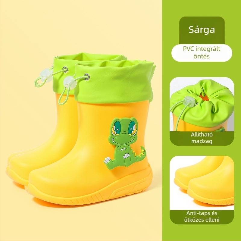 Gyerekeknek való esőcsizma, rajzfilm mintás, PVC felsőrész, alacsony sarok 1–3 cm, középmagas szár, minden évszakra