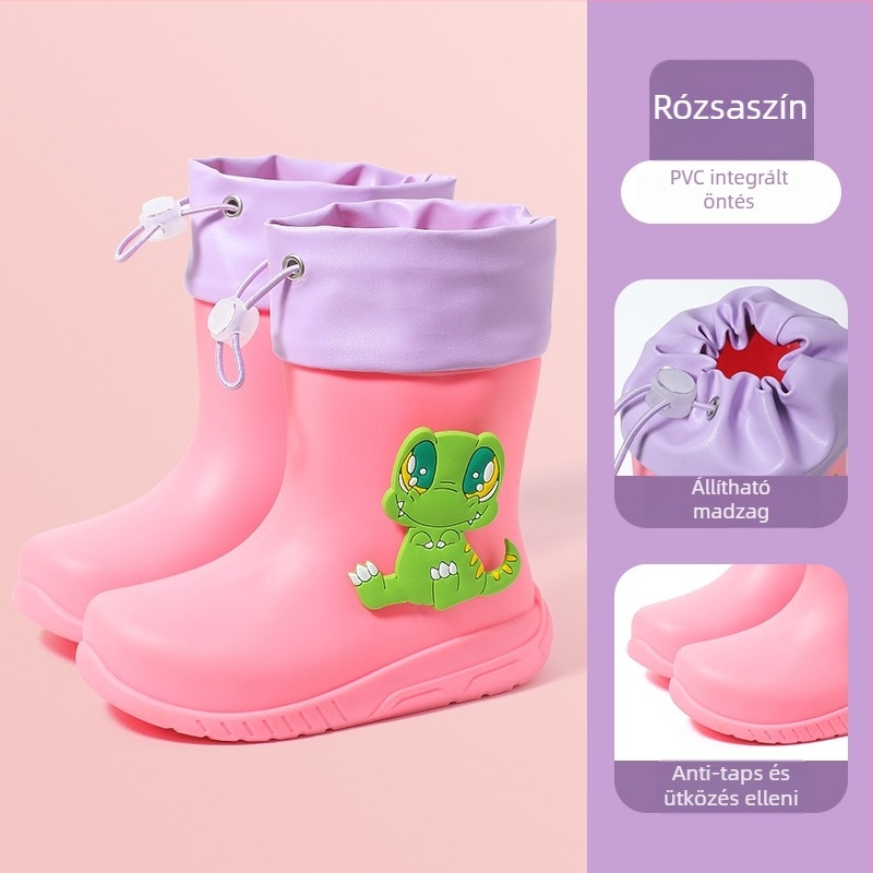 Gyerekeknek való esőcsizma, rajzfilm mintás, PVC felsőrész, alacsony sarok 1–3 cm, középmagas szár, minden évszakra