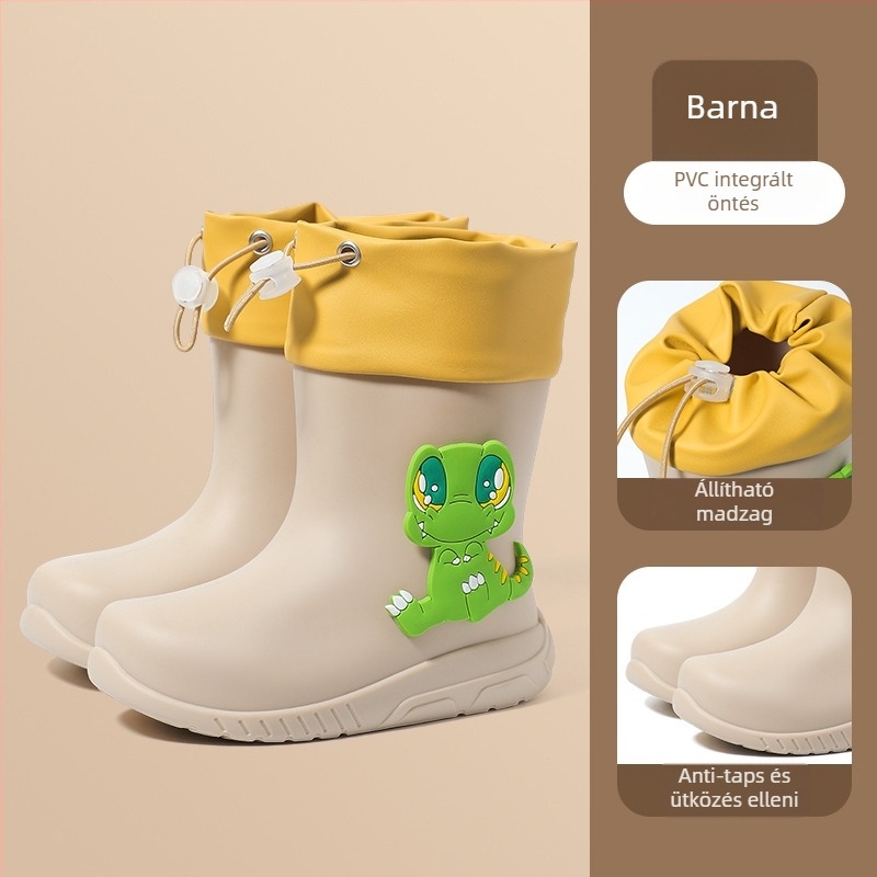 Gyerekeknek való esőcsizma, rajzfilm mintás, PVC felsőrész, alacsony sarok 1–3 cm, középmagas szár, minden évszakra