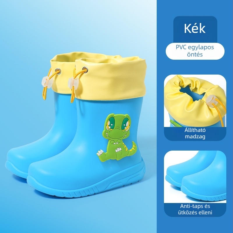 Gyerekeknek való esőcsizma, rajzfilm mintás, PVC felsőrész, alacsony sarok 1–3 cm, középmagas szár, minden évszakra