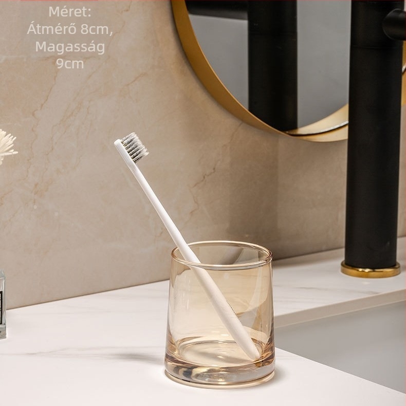 Üveg öblítő pohár és fogkefés pohár készlet – kerek formájú, egyrétegű kialakítás, szájhigiéniára