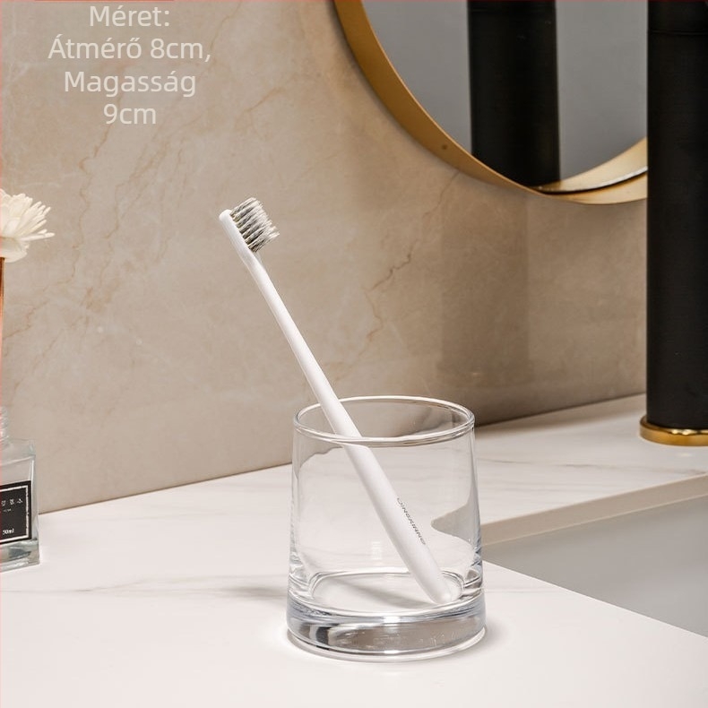 Üveg öblítő pohár és fogkefés pohár készlet – kerek formájú, egyrétegű kialakítás, szájhigiéniára