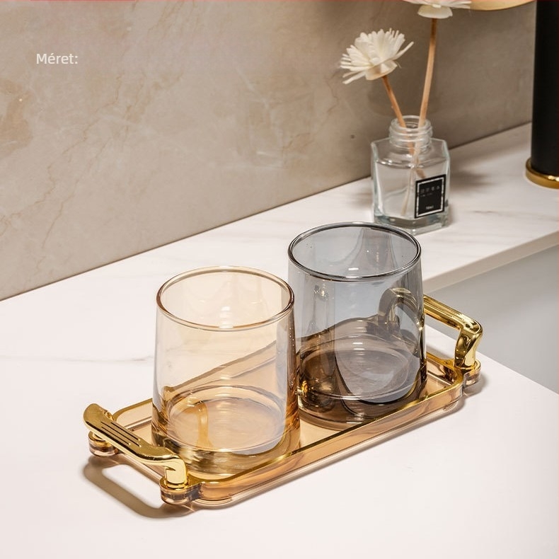 Üveg öblítő pohár és fogkefés pohár készlet – kerek formájú, egyrétegű kialakítás, szájhigiéniára