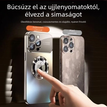 iPhone 17 Pro Max mágneses matt üveg tok — ütésálló, karcolásálló, ujjlenyomat-mentes, PC anyagból
