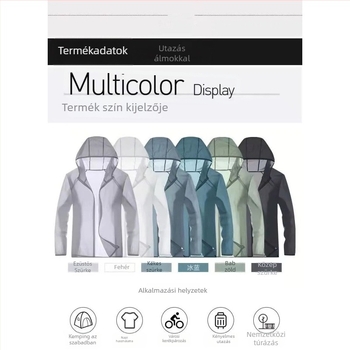 Uniszex nyári kapucnis széldzseki — UPF50+ UV-védelem, légáteresztő műszálas anyag, csíkos mintázat