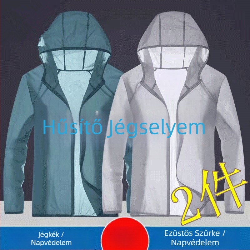 Uniszex nyári kapucnis széldzseki — UPF50+ UV-védelem, légáteresztő műszálas anyag, csíkos mintázat