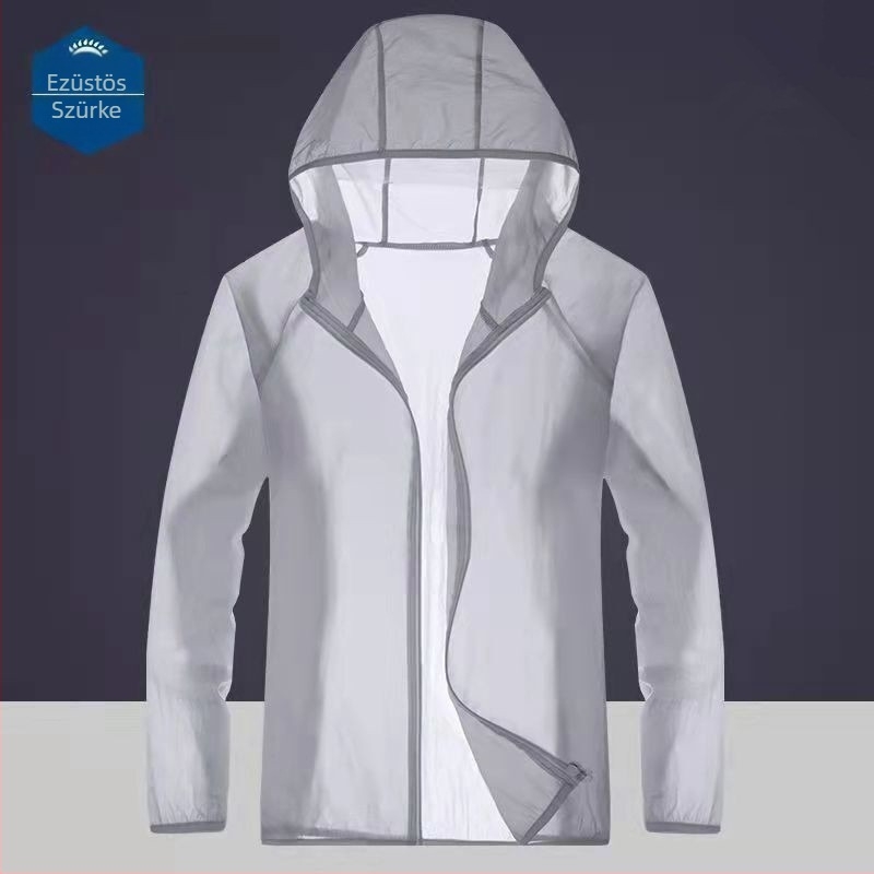 Uniszex nyári kapucnis széldzseki — UPF50+ UV-védelem, légáteresztő műszálas anyag, csíkos mintázat