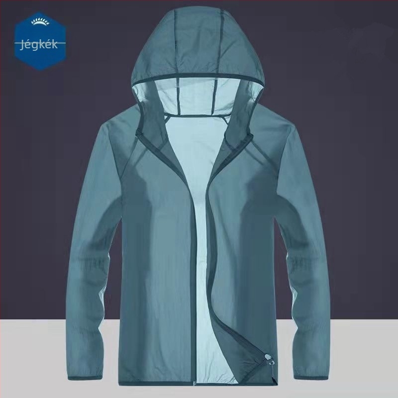 Uniszex nyári kapucnis széldzseki — UPF50+ UV-védelem, légáteresztő műszálas anyag, csíkos mintázat