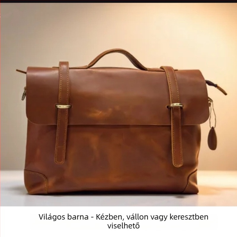 Üzleti kézitáska valódi bőrből – felsőréteg marhabőrből, kopásálló, lopás elleni védelem (üzleti utazásokhoz)