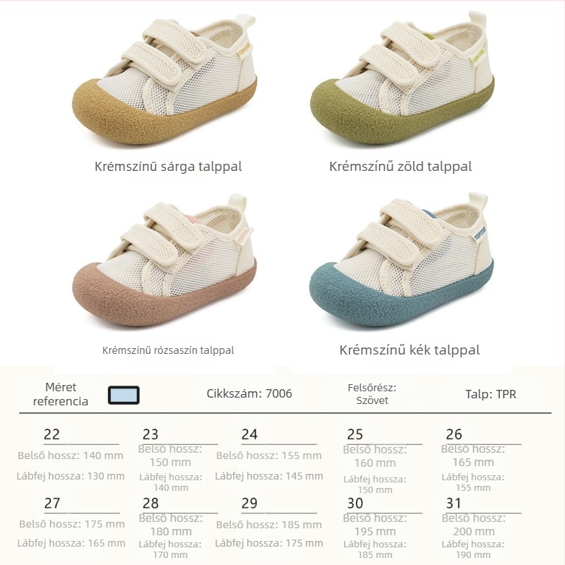TOPSTAR Gyerekek hálós cipő Velcro-záras, nyári zárt orrú szandál, légáteresztő beltéri cipő, modell 7006