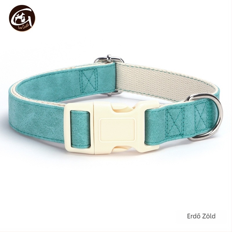 Bőr kutya nyakörv és póráz készlet, állítható, Glow Castle / Flash Castle márka