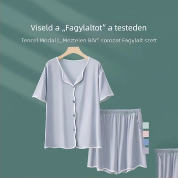 Modal női pizsama – nyári otthoni szett, könnyű rövid ujjú felső és rövidnadrág, kényelmes, Plus Size