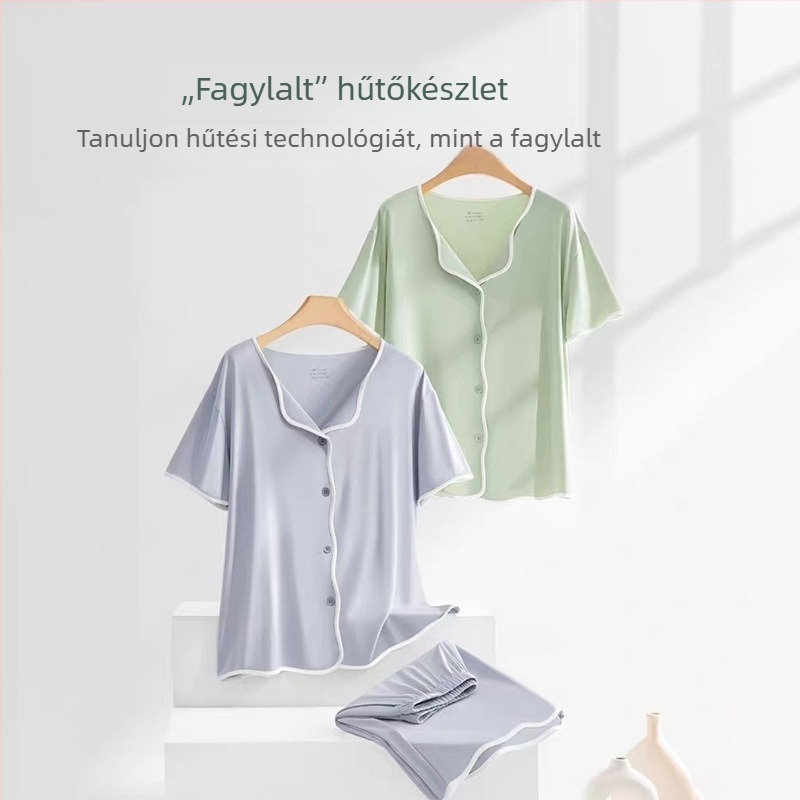 Modal női pizsama – nyári otthoni szett, könnyű rövid ujjú felső és rövidnadrág, kényelmes, Plus Size