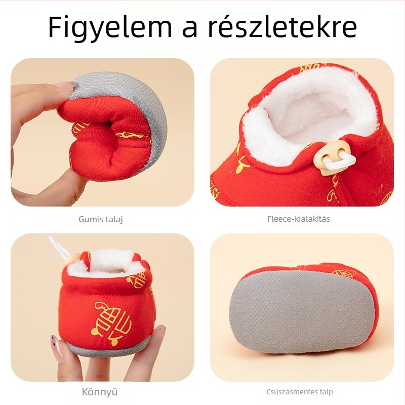 Csecsemő puha talpú textilcipő fleece béléssel, csúszásmentes talppal, uniszex, 6–12 hónapos korosztálynak