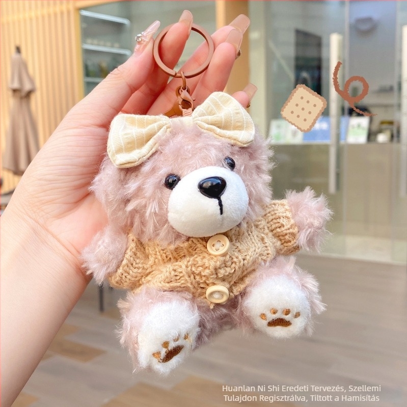 Plüss kulcstartó – keksz medve dizájn, karikatúra stílus