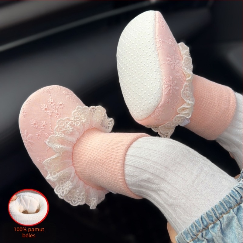 Tavasz–Ősz–Tél babacipő és zokni lányoknak, 6–12 hónapos korosztály, vastag fleece bélés, meleg, puha talp, csúszásgátló, hercegnő stílus.