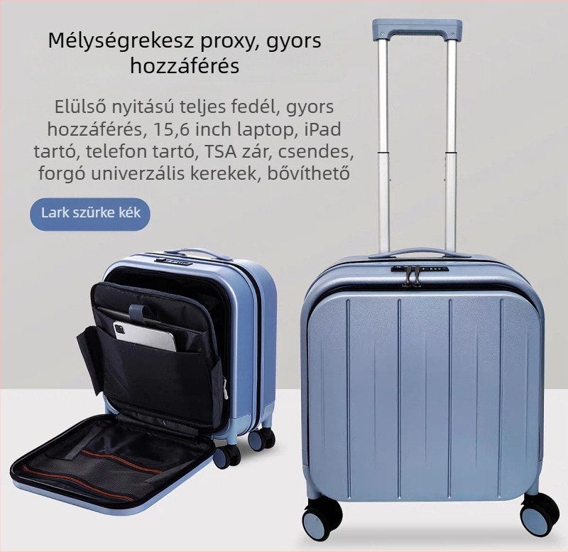 Előnyílású kézi poggyász, PC anyag, bővíthető, 360° kerekek, TSA jelszavas zár