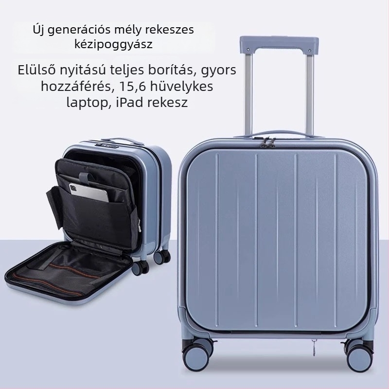 Előnyílású kézi poggyász, PC anyag, bővíthető, 360° kerekek, TSA jelszavas zár