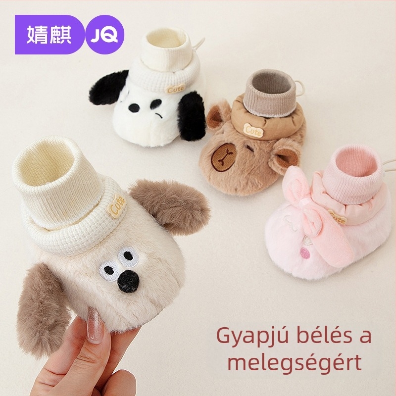 Téli babacipő fleece-beléssel, meleg és puha talpú, csúszásmentes beltéri cipő 6–12 hónapos babáknak