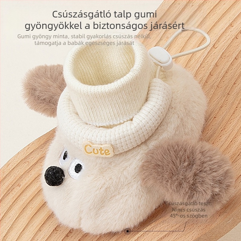 Téli babacipő fleece-beléssel, meleg és puha talpú, csúszásmentes beltéri cipő 6–12 hónapos babáknak