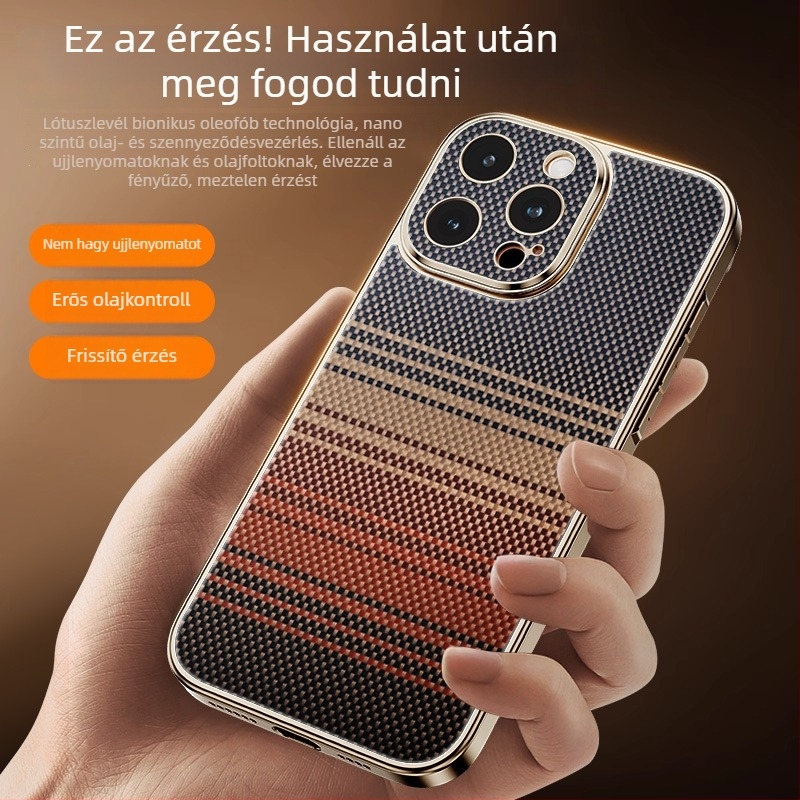 Kevlar-textúrájú, mágneses rögzítésű teljes védőtok iPhone 16/17 Pro/Max számára, ütésálló