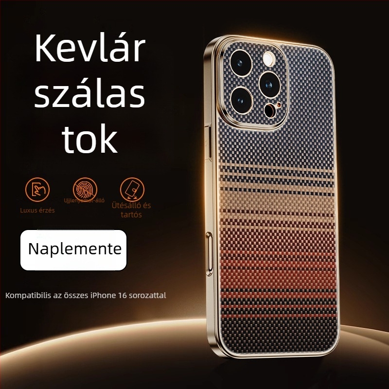 Kevlar-textúrájú, mágneses rögzítésű teljes védőtok iPhone 16/17 Pro/Max számára, ütésálló