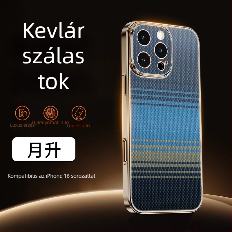 Kevlar-textúrájú, mágneses rögzítésű teljes védőtok iPhone 16/17 Pro/Max számára, ütésálló