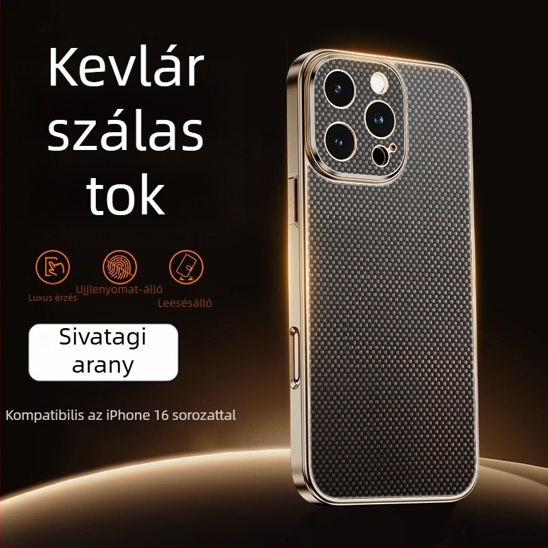 Kevlar-textúrájú, mágneses rögzítésű teljes védőtok iPhone 16/17 Pro/Max számára, ütésálló