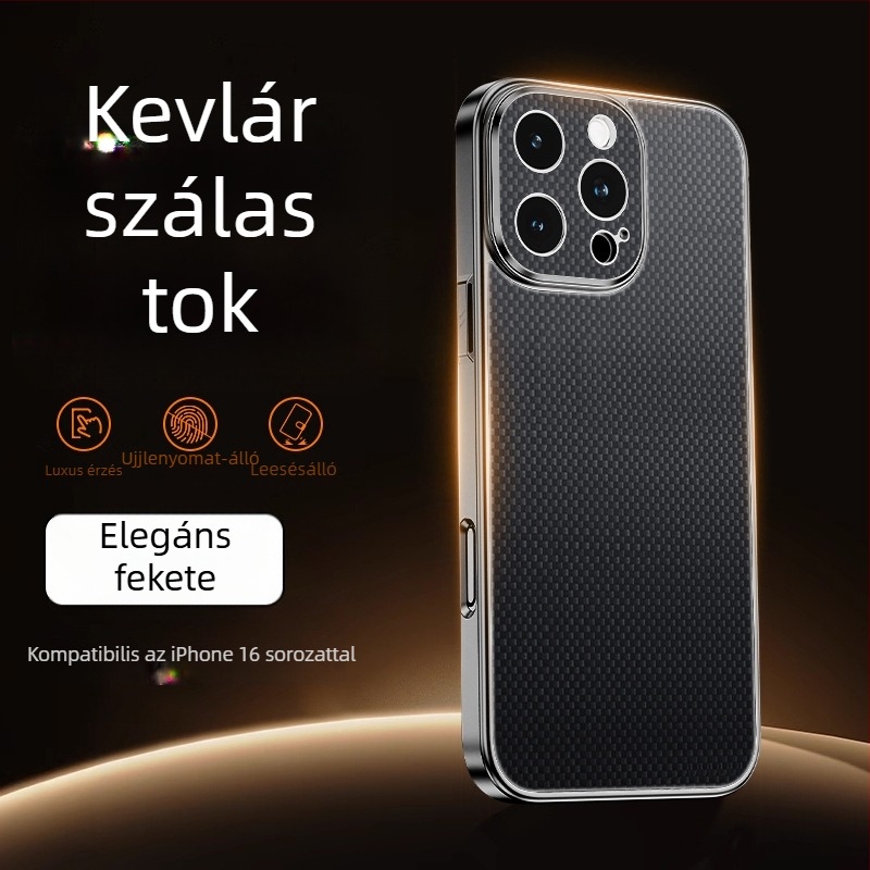 Kevlar-textúrájú, mágneses rögzítésű teljes védőtok iPhone 16/17 Pro/Max számára, ütésálló