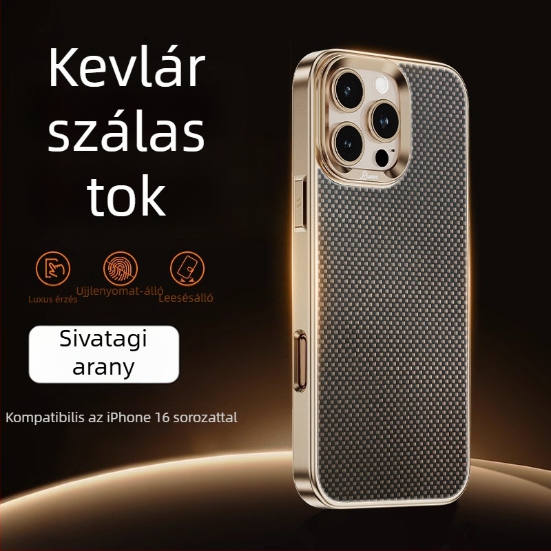 Kevlar-textúrájú, mágneses rögzítésű teljes védőtok iPhone 16/17 Pro/Max számára, ütésálló