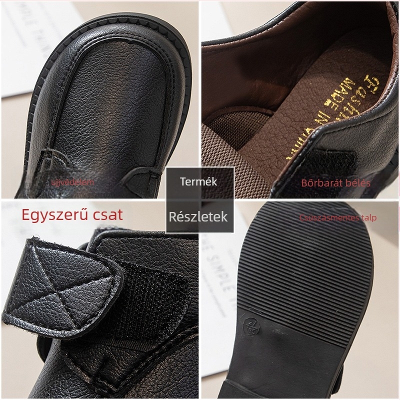 Fiúknak való bőrcipő, lágy talp, Velcro-zár, alacsony szárú, brit stílus, PU felsőrésze