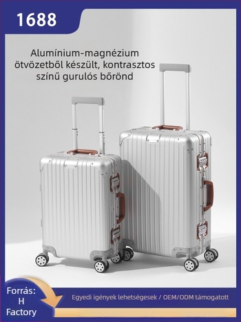 Retro alumínium-magnézium ötvözetű bőrönd, megerősített kivitel, 20 hüvelykes kézipoggyász üzleti utazásokhoz, 360°-os kerekek