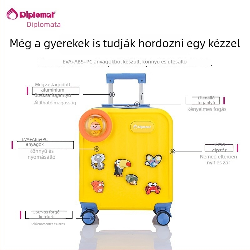 Diplomat gyerekeknek szóló kézipoggyász PVC+ABS, 3 kg, cipzár, lakat, anime minta, univerzális kerekek