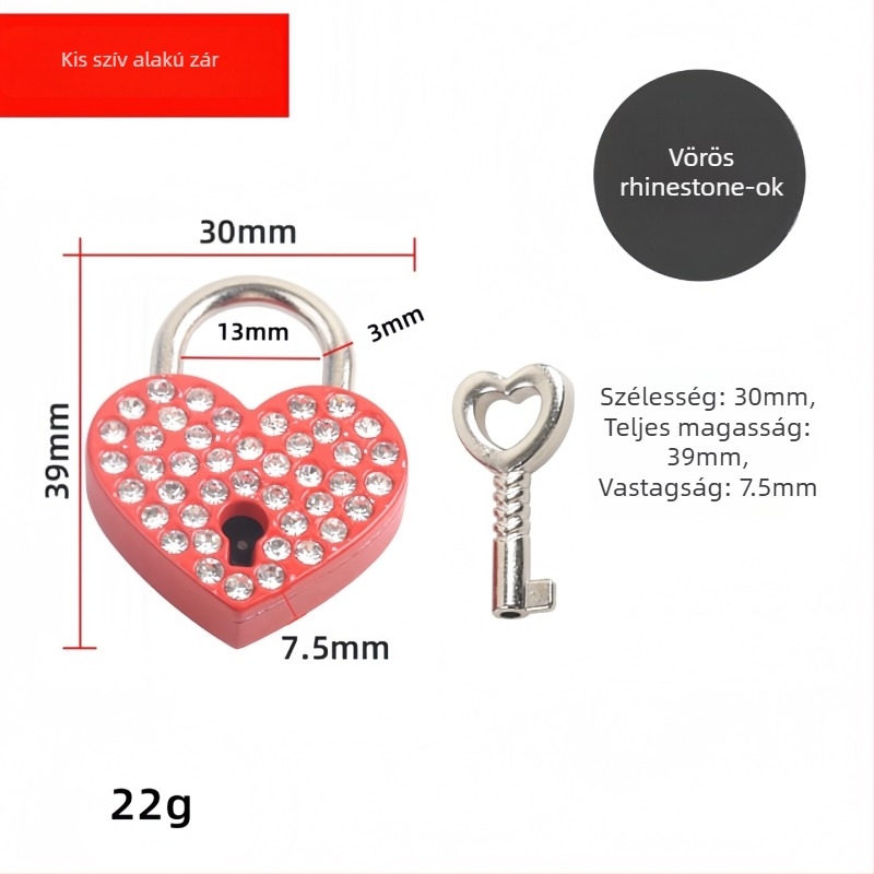 Gyémántos szív lakat medál táskákhoz – Modell M-004; alkalmas táskákhoz, ruházathoz, látványosságokhoz, ajándékokhoz; elektroplakálás, pontfúrás, kézi feldolgozás