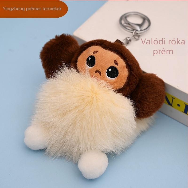 Kulcstartó majom plüss rókaszőrrel, minimalist stílus
